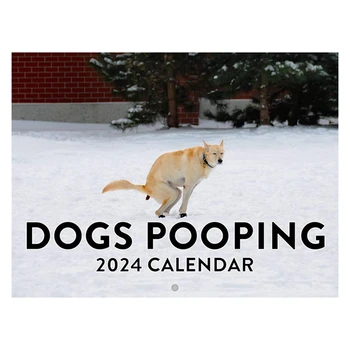 Какающие собаки 2024 Настенный календарь с забавным рисунком собаки 2024 Настенный календарь для новогодних и рождественских подарков