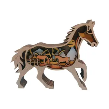 Деревянные украшения в виде животных и лошадей, многослойные поделки для спальни на полке