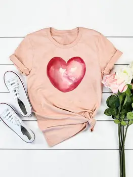 Акварельный тренд Love Heart Летняя повседневная одежда с коротким рукавом, женская модная одежда с принтом, футболка, топ, графическая футболка