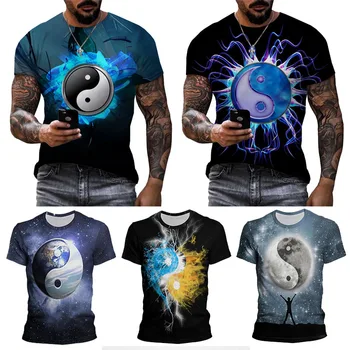 Мужская футболка в китайском стиле с 3D рисунком Tai Ji Yin Yang, топы с коротким рукавом и графическим принтом, Y2k, повседневная винтажная уличная одежда, футболки с круглым вырезом