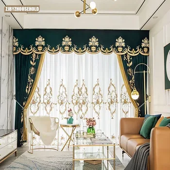 Легкие роскошные шторы из утолщенной фланели в европейском стиле с вышивкой для гостиной, столовой, спальни с вертикальным зданием Виллы