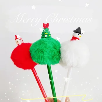 Корейская милая Плюшевая Рождественская ручка Гелевый карандаш Санта-Клауса в форме Снеговика Школьные принадлежности Рождественские Канцелярские принадлежности Подарки для студентов