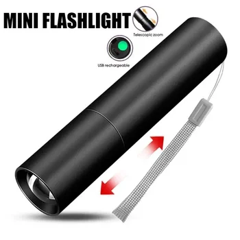Мини светодиодный фонарик Портативный фонарик с телескопическим зумом USB Перезаряжаемые водонепроницаемые вспышки Наружный аварийный прожектор