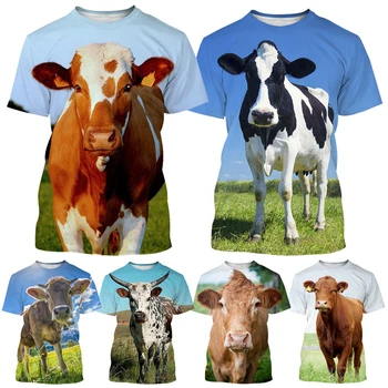 Футболка с изображением животного Коровы, Мужская модная футболка, Летняя Повседневная Футболка С Коротким рукавом и 3D принтом