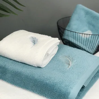 Полотенца для лица с вышивкой пером, большое банное полотенце, хлопчатобумажный гостиничный набор утолщенных полотенец для мытья, сильное водопоглощение, 76x150 см