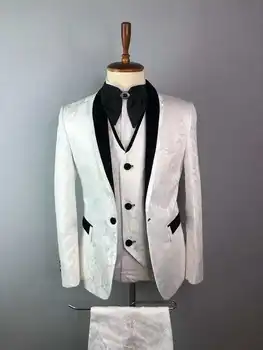 Белые мужские костюмы с Пейсли из 3 предметов, приталенный блейзер, смокинги для жениха, свадебный мужской костюм Terno Homme