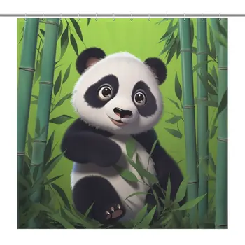 Дикая природа Зеленая панда Бамбуковые занавески для ванны и душа из удлиненной водонепроницаемой ткани Декор ванной комнаты 12шт крючков