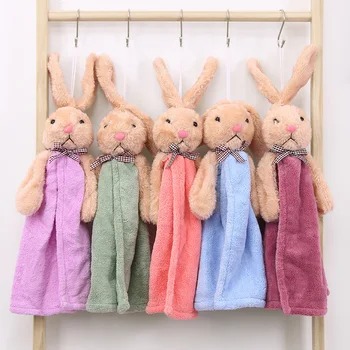 Полотенце для рук Kawaii Rabbit Doll, 1 шт. Мягкое Коралловое Бархатное Полотенце с Кроликом, Принадлежности для ванной Комнаты, Впитывающее Чистящее Полотенце, Аксессуары