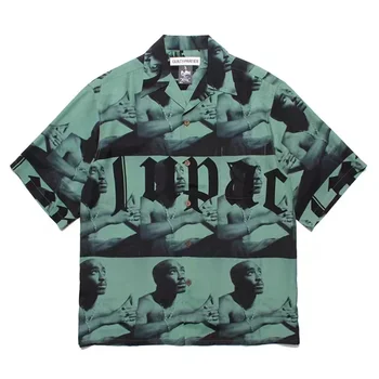 Хип-хоп
 Гавайские пляжные рубашки с принтом WACKO MARIA Rapper Для мужчин и женщин, Рубашка оверсайз лучшего качества, Технологичная одежда