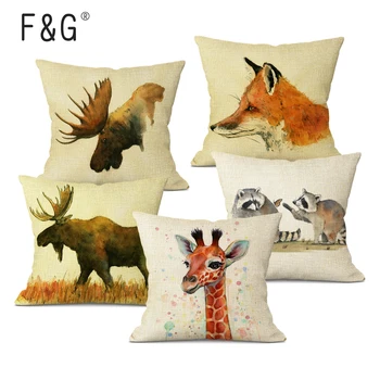 F & G, декоративные подушки с животными, серия Animal World, Лев, олень, диван, домашний декор, наволочка, Льняная квадратная наволочка