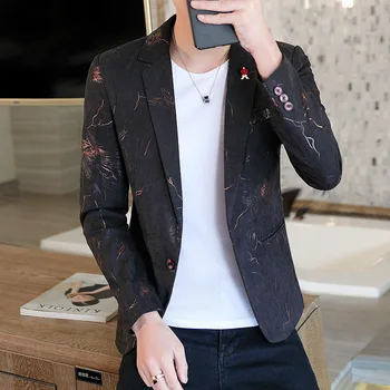 Мужской приталенный пиджак с принтом HOO 2023, молодежная осенняя мода и красивый блейзер