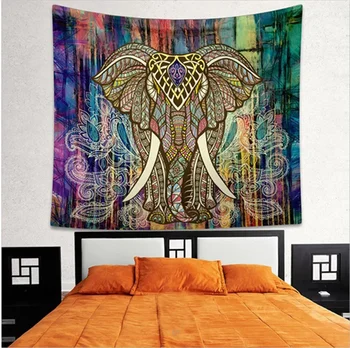 Гобелен с цветным Рисунком Слона Декоративная Мандала Гобелен Индийский Слон Мандала Хиппи Настенный