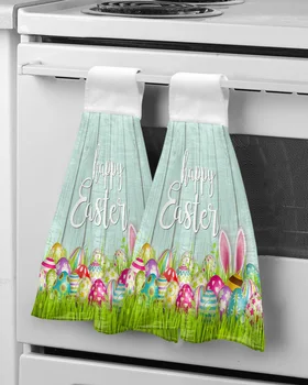 Пасхальное весеннее полотенце для рук с цветным яйцом и кроликом, мягкие кухонные салфетки из микрофибры, подвесное полотенце, портативные полотенца для уборки