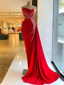 Новое красное Великолепное вечернее платье Русалки для женщин, Элегантные платья для выпускного вечера, Длинное платье без рукавов, Вечерние платья для коктейлей, Vestidos