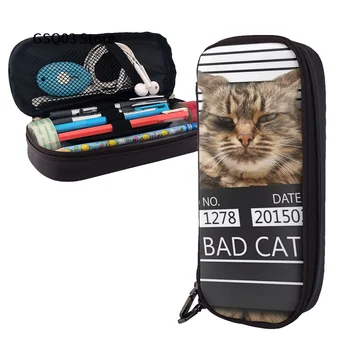 Чехол для карандашей Bad Cat, кожаный чехол для карандашей с несколькими слотами, Переносная сумка для карандашей, чехол для ручек для офиса и школы
