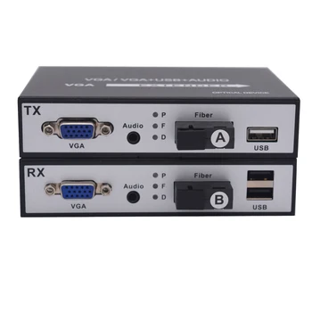 Оптоволоконный конвертер VGA с Аудио USB KVM 3,5 мм, оптический модуль SC, удлинитель видео в оптоволокно, однорежимный до 20 км, пара
