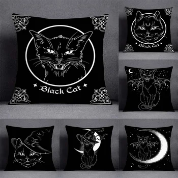 Декоративная наволочка с рисунком из коллекции Black Cat, квадратная наволочка, Эстетика наволочек для домашнего офиса