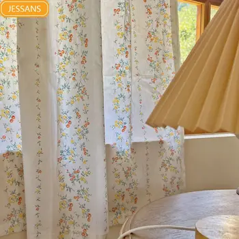 Французские пасторальные жаккардовые шторы с цветочным принтом из кремового хлопка и льна для гостиной, спальни, французских окон по индивидуальному заказу
