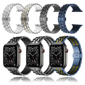 Для Apple Watch Band Серии 6 SE 5 4 44 мм 40 мм Ремешок для часов iWatch 42 мм 38 мм Ссылка Черный Серебристый Синий Металлический Ремешок из нержавеющей Стали