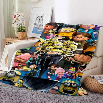 Подарки на Хэллоуин, фланелевое одеяло с 3D принтом мультяшного желтого человека, одеяло для дивана для отдыха в домашнем офисе, теплое одеяло для путешествий