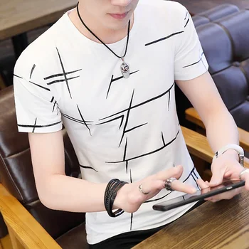 B7280 Новая мужская летняя футболка в полоску с 3D принтом, мужская футболка, повседневные облегающие топы с коротким рукавом, футболка, одежда M-3XL