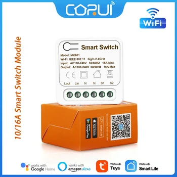 CoRui Tuya WiFi Smart Switch Поддерживает 2-полосное управление 10/16 А Модуль переключателя Smart Life APP Функция дистанционного управления состоянием памяти