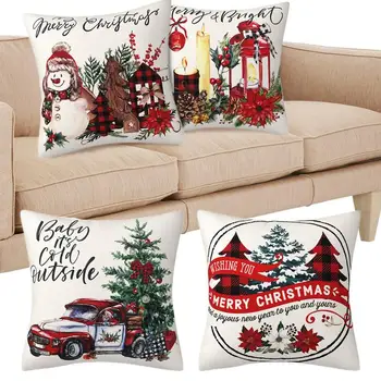 Наволочки на Рождество, набор из 4 декоративных наволочек на молнии, мягкие чехлы для подушек, Сезонные декорации для кроватей, стульев, автомобиля