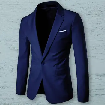 Стильное мужское пальто Удобный однотонный пиджак на пуговицах с отложным воротником Мужской пиджак для свадьбы