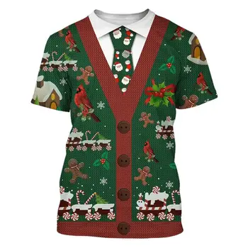 Новогодняя Рождественская мужская футболка с круглым воротником, одежда для косплея, повседневная рубашка с 3D-принтом, короткий рукав, уличный топ в стиле хип-хоп Оверсайз