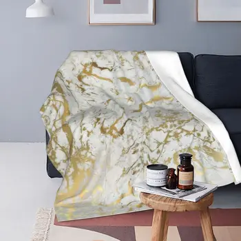 Плед из белого флиса с золотым мрамором Современное одеяло с геометрическим рисунком для спальни с диваном Мягкое одеяло