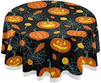 Круглая скатерть на Хэллоуин, осень, тыква, моющаяся полиэфирная скатерть, декоративное покрытие для стола в виде паутины