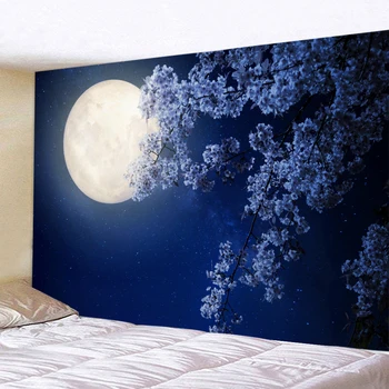 Таинственный гобелен со звездным небом, висящий на стене в стиле хиппи, лесное дерево, луна в джунглях, украшение гостиной, спальни