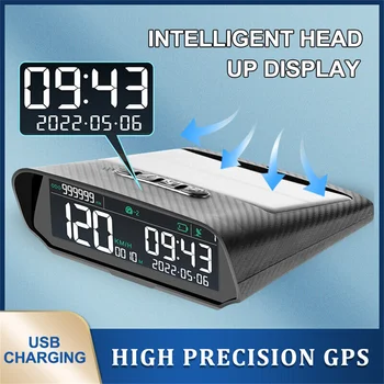 Автомобильный HUD GPS на солнечной батарее, цифровые часы, Спидометр, сигнализация о превышении скорости, предупреждение об усталости при вождении, индикация высоты, пробега