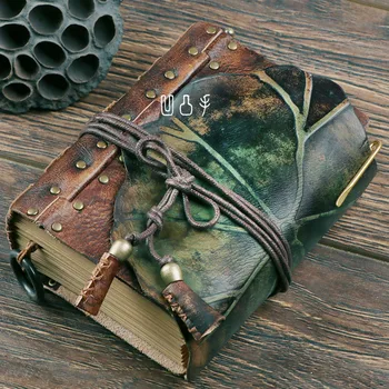 Кожаный блокнот с листьями лотоса A5 A6 ручной работы, высококачественная кожаная ручная книга, утолщенный креативный блокнот в стиле ретро.