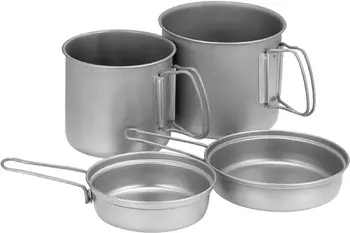 Комбинированный набор сверхлегкой посуды - Походные принадлежности для приготовления пищи на открытом воздухе - Набор посуды с кастрюлями, сковородками для жарки и сетчатым мешком