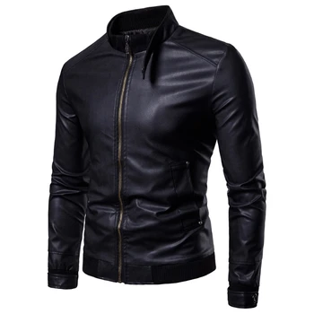 Осенью 2023 года Новая мужская Корейская приталенная куртка из искусственной кожи со стоячим воротником, пальто, мужская мотоциклетная одежда, верхняя одежда