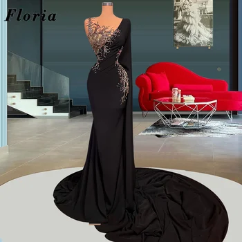 Floria Элегантное черное платье для выпускного вечера с длинным шлейфом в виде Русалки, индивидуальные вечерние платья ручной работы, расшитые бисером, Женское вечернее платье в Дубае