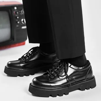 Мужская уличная одежда в японском стиле Карадзюку в Корейском стиле, винтажная повседневная обувь из натуральной кожи на толстой платформе, мужская модельная кожаная обувь
