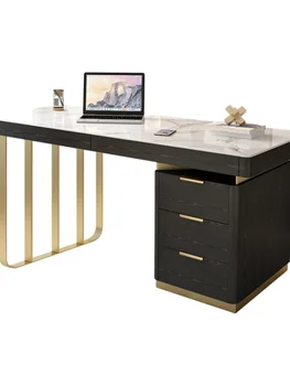 Итальянский минималистичный стол, яркая каменная плита, роскошный кабинет из камня, компьютерный стол, современный простой стол, светлый роскошный письменный стол