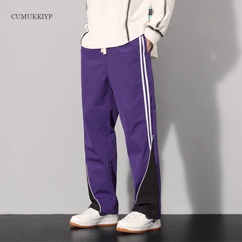 Модные мужские повседневные брюки CUMUKKIYP в стиле пэчворк с завязками на шнурках и ремешками для ног