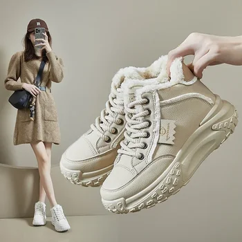 Женская обувь, Новинка 2024 года, женские кроссовки на шнуровке, зимние ботильоны, водонепроницаемые теплые ботинки на платформе, женская обувь Botas De Mujer