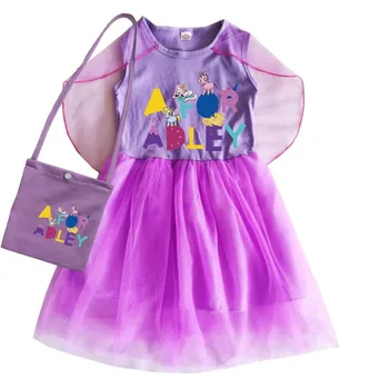 Мультфильм A ДЛЯ костюма АДЛИ, детское летнее платье с рукавами-крылышками, повседневные платья для маленьких девочек с сумкой, комплекты из 2 предметов, детские платья принцессы