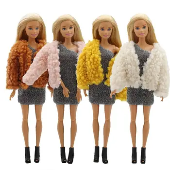 плюшевое пальто для куклы 30 см, повседневная одежда, зимняя одежда для куклы, пальто, топы, аксессуары для кукольной одежды 1/6, Разноцветное плюшевое пальто, сделай САМ