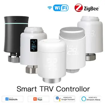 Tuya ZigBee / WIFI Термостатический Клапан Радиатора Беспроводной Привод Радиатора TRV Регулятор Температуры Alexa Google Home App Control