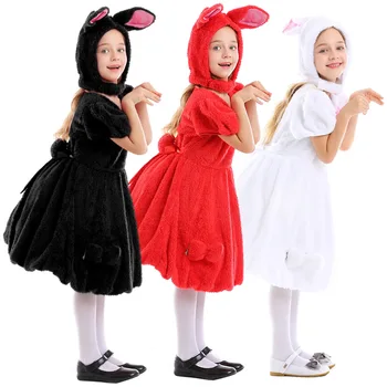 Милое платье с кроликом для вечеринки с животными, белое Красное черное детское платье с кроликом