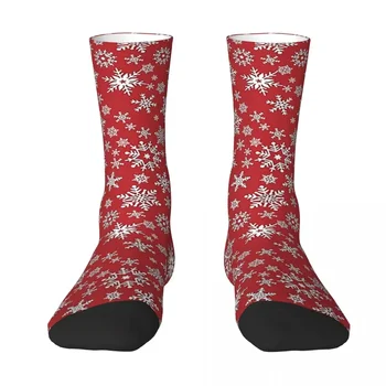 Чулки для экипажа All Seasons, красные носки со снежинками, повседневные длинные носки в стиле харадзюку в стиле хип-хоп, Аксессуары для мужчин, подарки для женщин