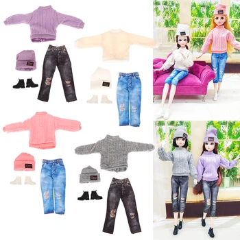 1 комплект кукольной одежды для куклы 30 см, шляпа, свитер, Джинсы, Брюки, ботинки на плоской подошве, миниатюрный декор кукольного домика