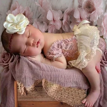 Ylsteed Комплект из 2 предметов, Пыльно-Розовая Одежда для фотосессии новорожденных Девочек, Милый Детский Кружевной комбинезон, Реквизит для фотосъемки младенцев