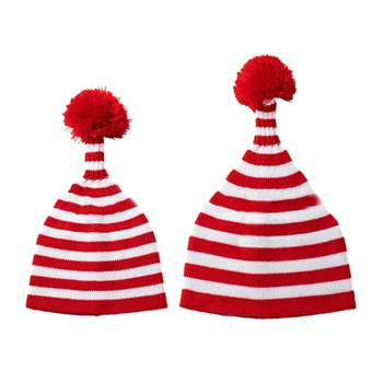 Семейная рождественская шапка HUYU Festival для родителей и детей, красные и белые вязаные шапки с помпонами, подходящие к сезону отпусков