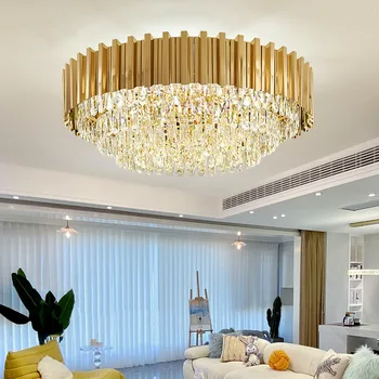 Современный золотой роскошный хрустальный светодиодный круглый потолочный светильник, гостиная, спальня, лобби отеля, ресторан, холл, студия домашнего декора, светильники